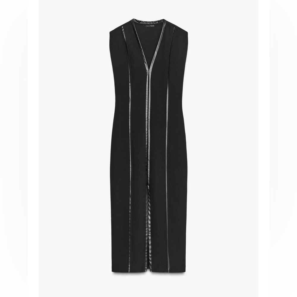 Black Sleeveless Zara Dress with Leather Trim